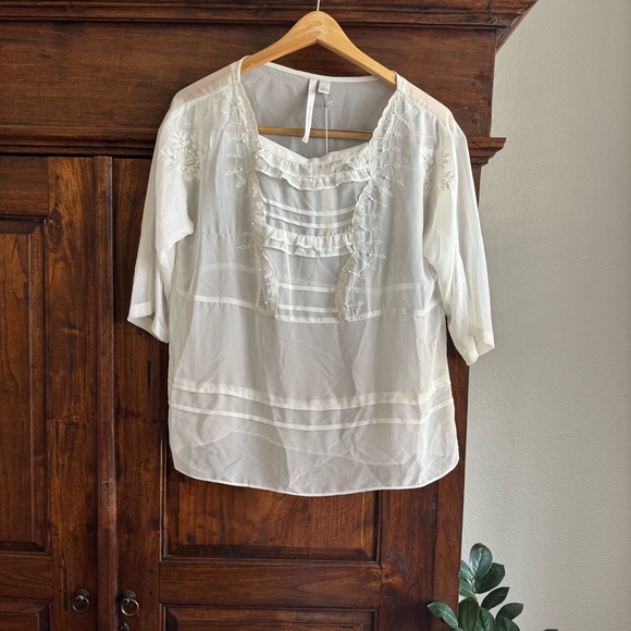 LC Lauren Conrad Sheer Embroidered Ruffle Blouse - Picture 6 of 11